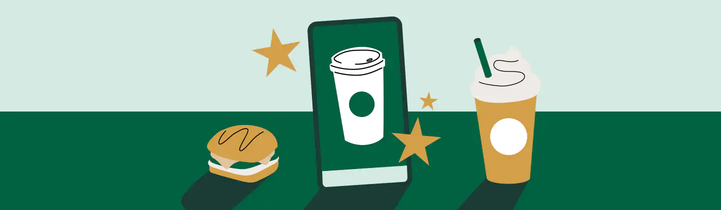 illustration of Starbuck coffee cup along with a mobile phone